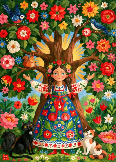 Folk Garden Girl Illustration Poster.