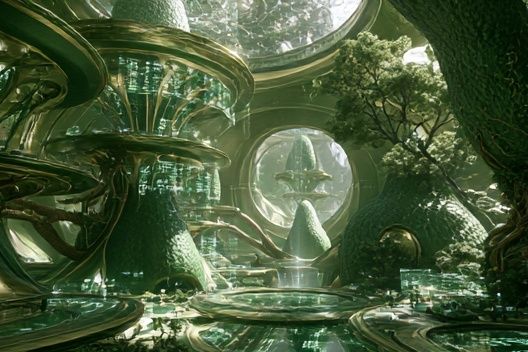 Futuristic Forest City Illustration Poster. poster detail