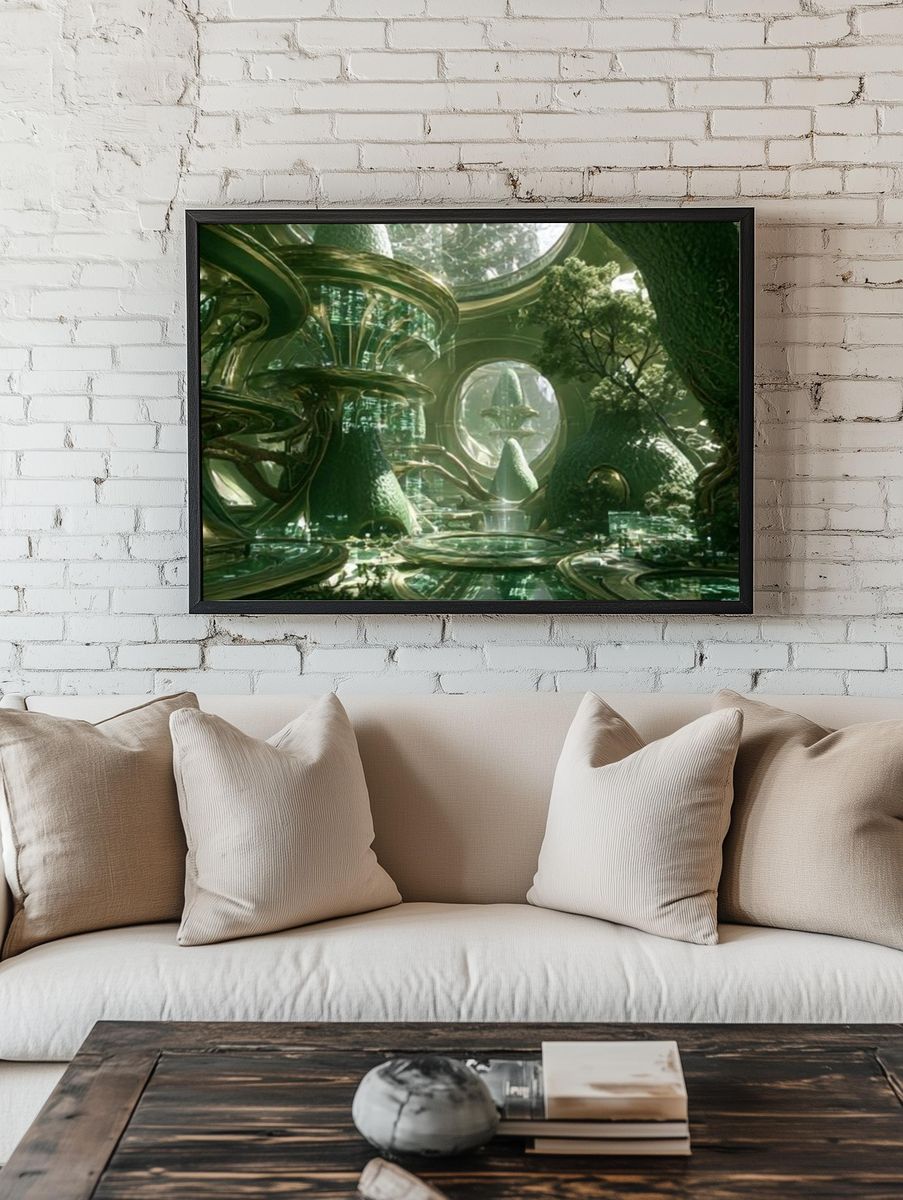 Futuristic Forest City Illustration Poster. room preview