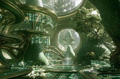 Futuristic Forest City Illustration Poster. poster