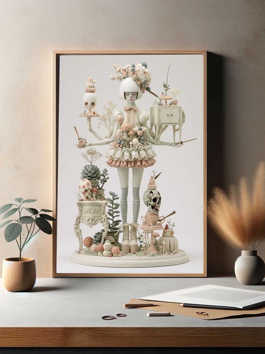 Surreal Doll Garden Illustration Poster. — room view 2
