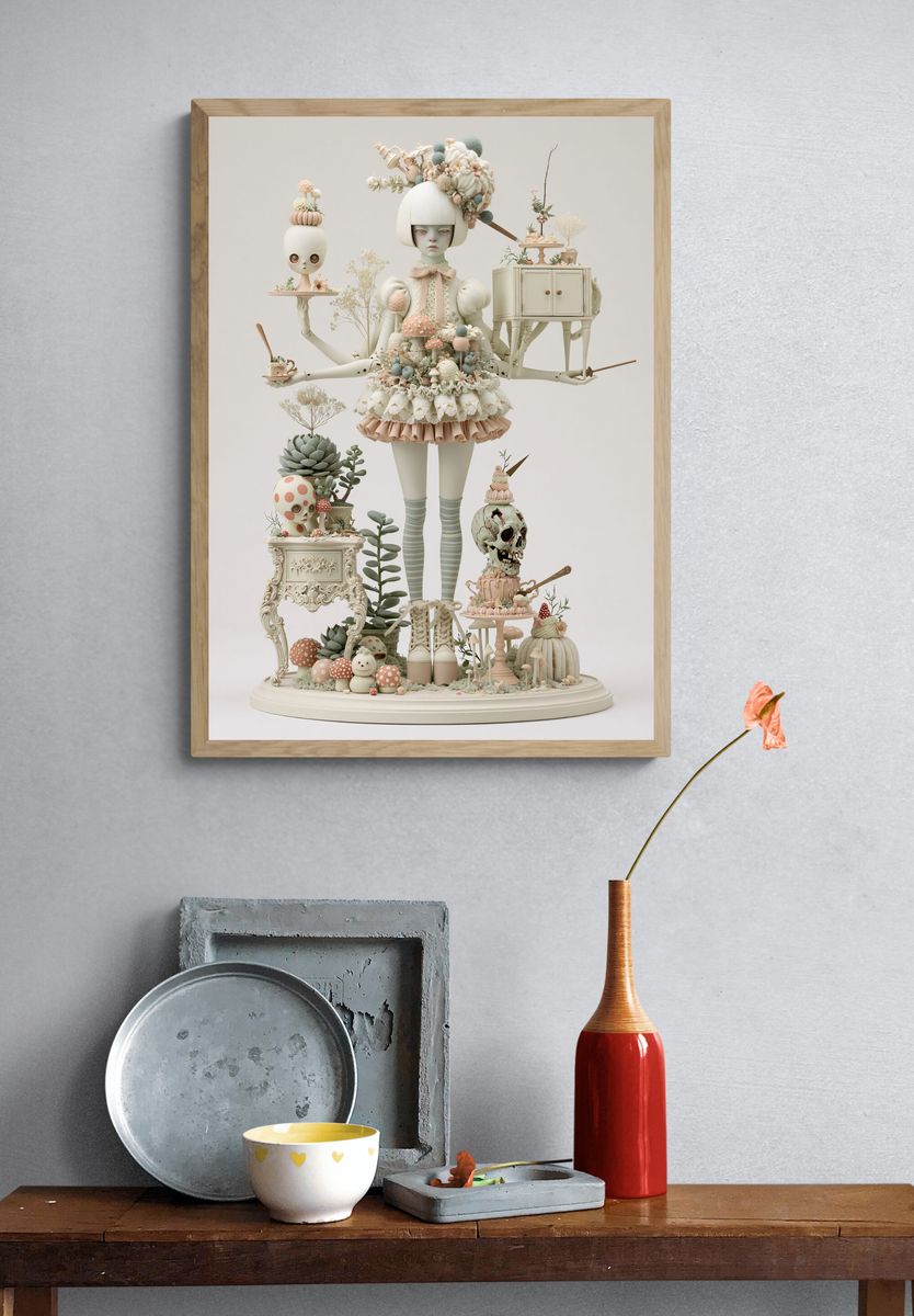 Surreal Doll Garden Illustration Poster. — room view 3