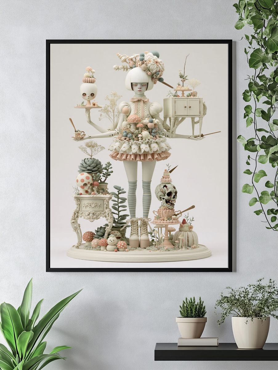 Surreal Doll Garden Illustration Poster. — room view 4