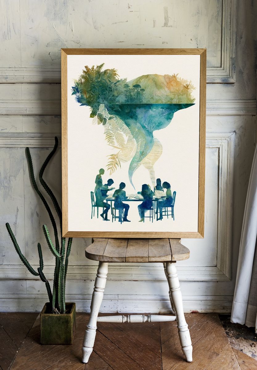 Dream Library Watercolor Poster. room preview