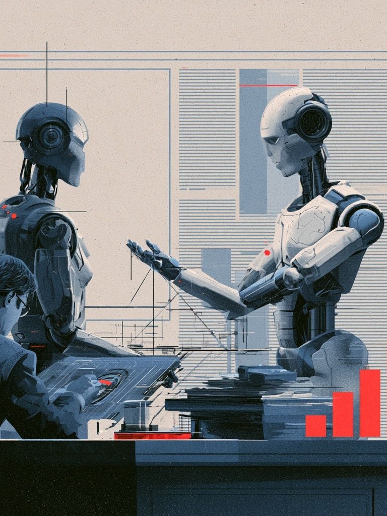 Human and Robots Digital Art Poster. poster — illustration art