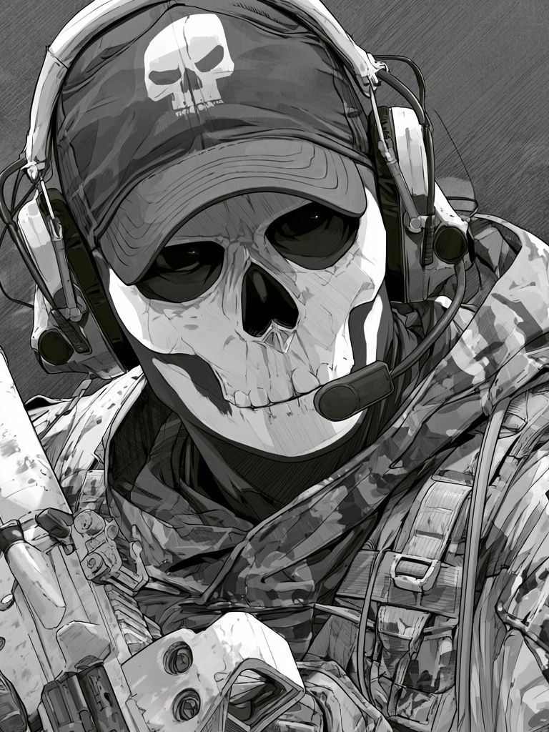 Skull Soldier Tactical Portrait Print. poster — illustration art