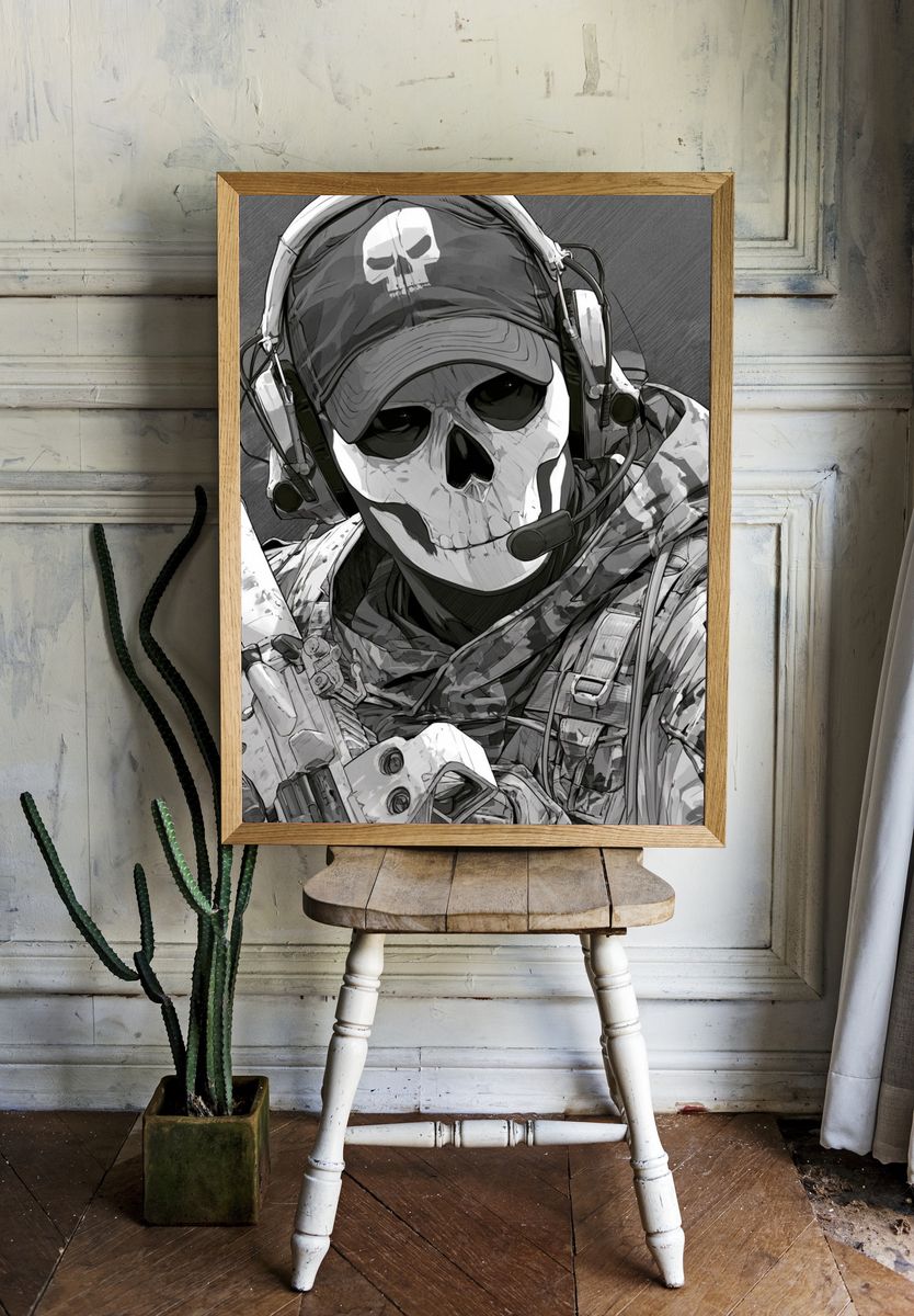 Skull Soldier Tactical Portrait Print. room preview
