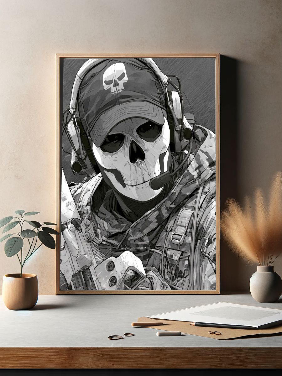 Skull Soldier Tactical Portrait Print. — room view 2