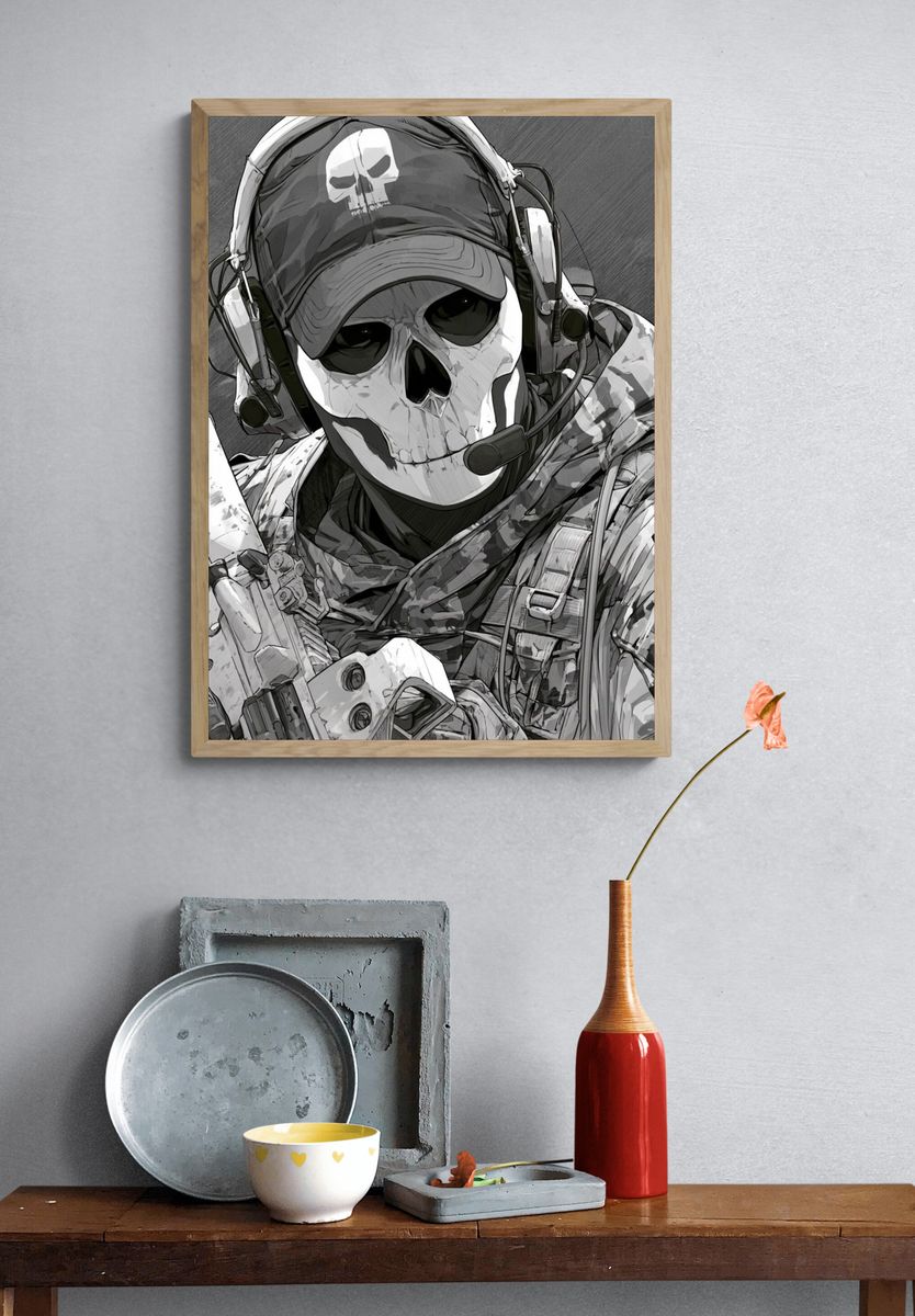 Skull Soldier Tactical Portrait Print. — room view 3