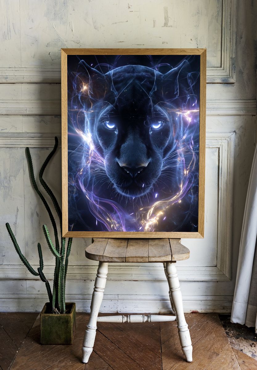 Neon Panther Digital Art Poster. room preview