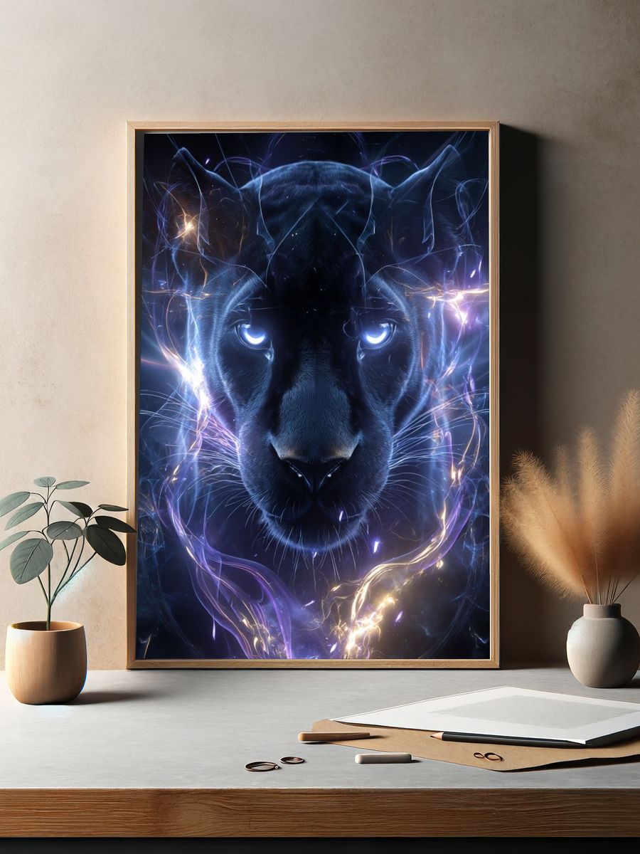 Neon Panther Digital Art Poster. — room view 2