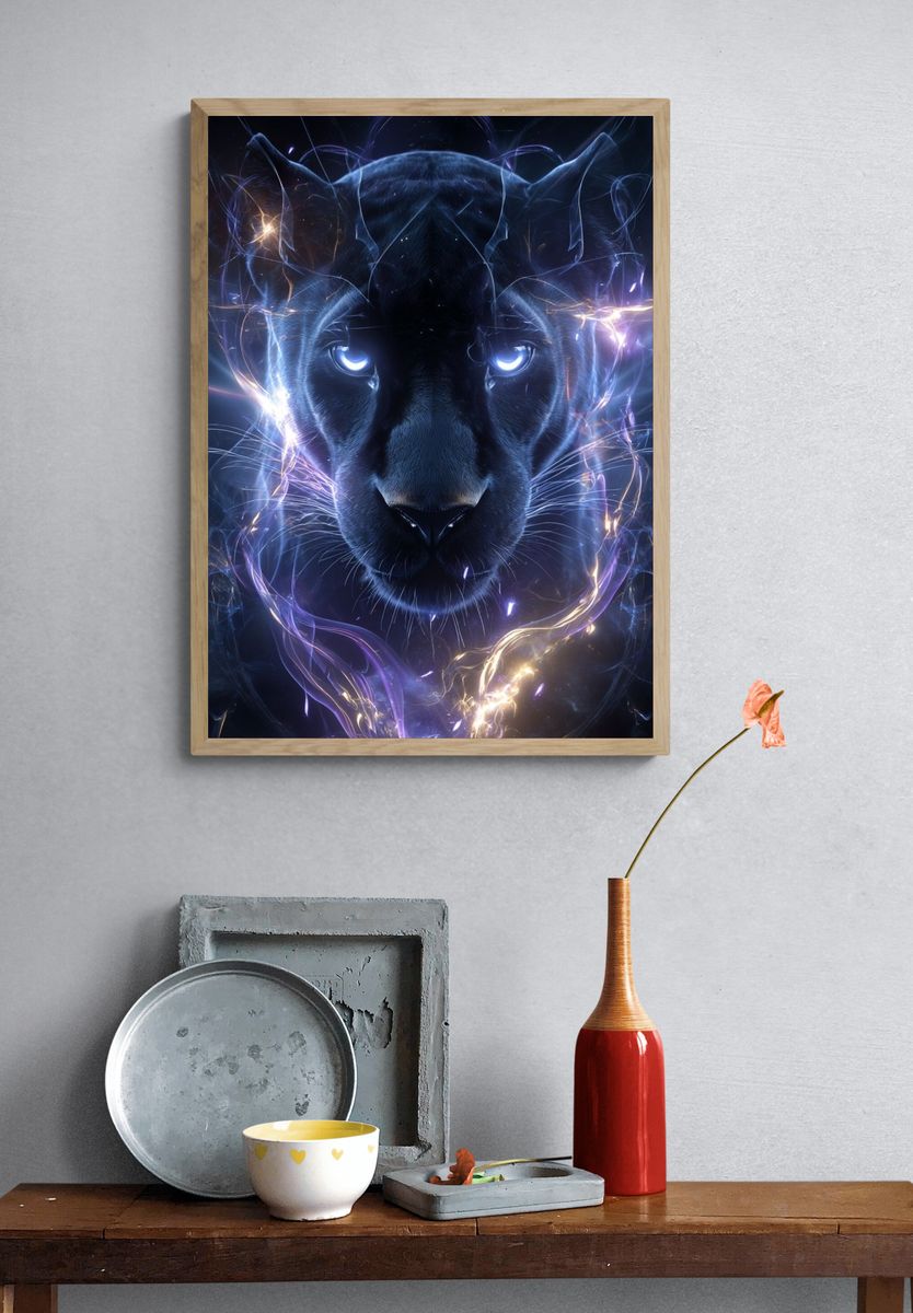 Neon Panther Digital Art Poster. — room view 3