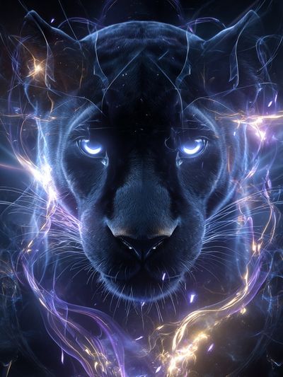 Neon Panther Digital Art Poster. poster
