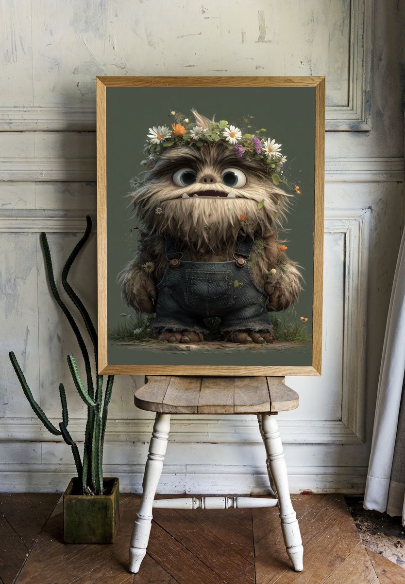 Flower Crown Creature Illustration Poster. — room view 1