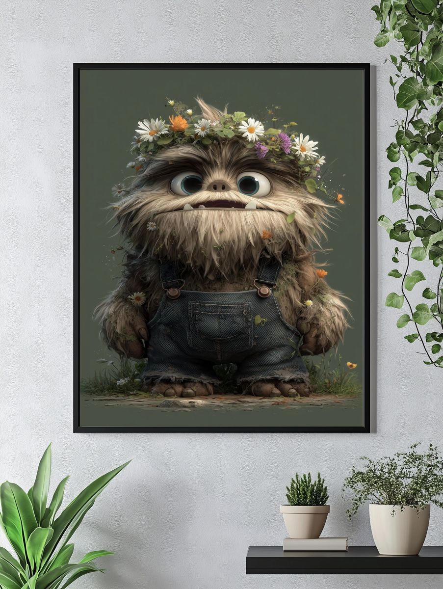 Flower Crown Creature Illustration Poster. — room view 4