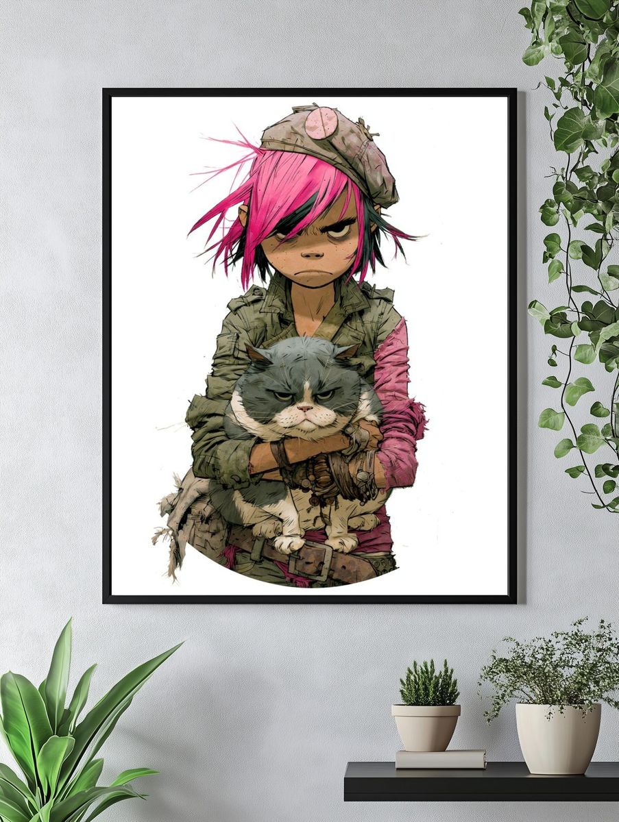 Punk Girl with Cat Illustration Poster. — room view 4