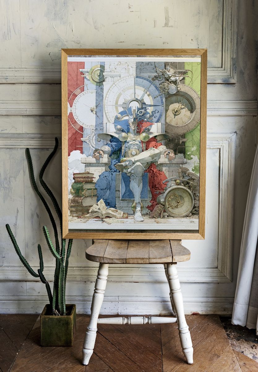 Surreal Clockwork Throne Illustration Poster. room preview