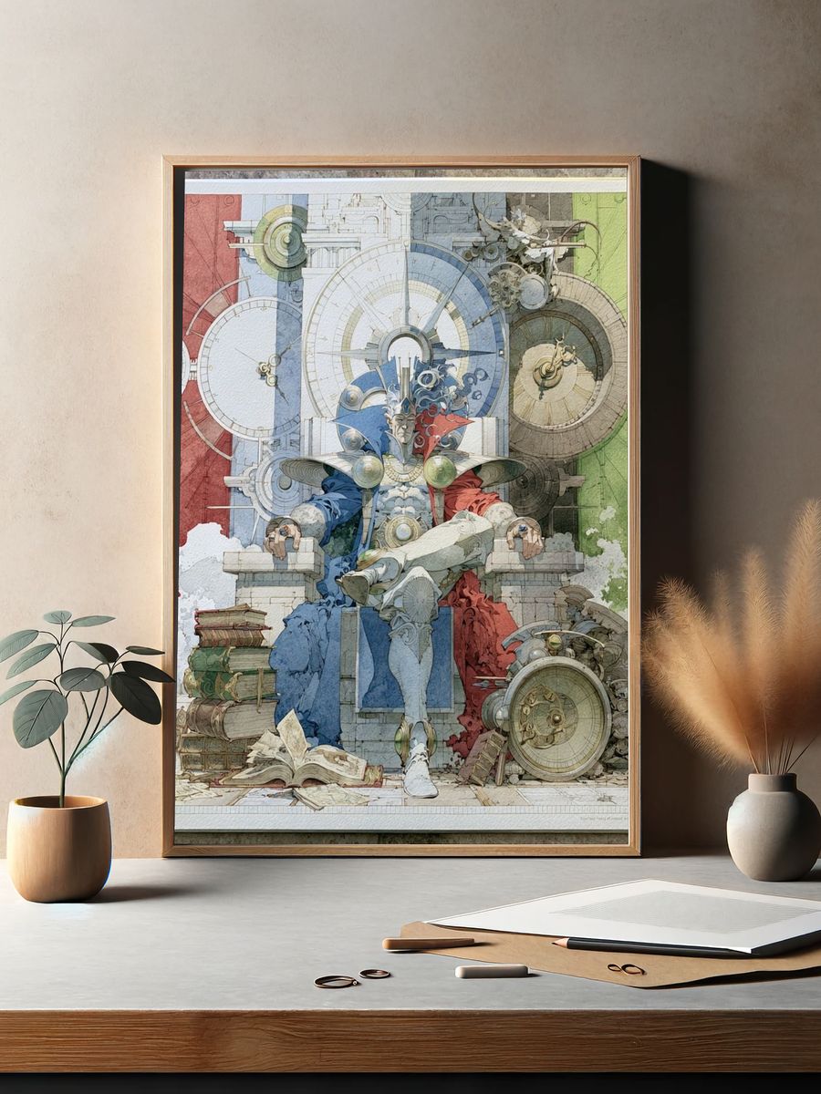 Surreal Clockwork Throne Illustration Poster. — room view 2