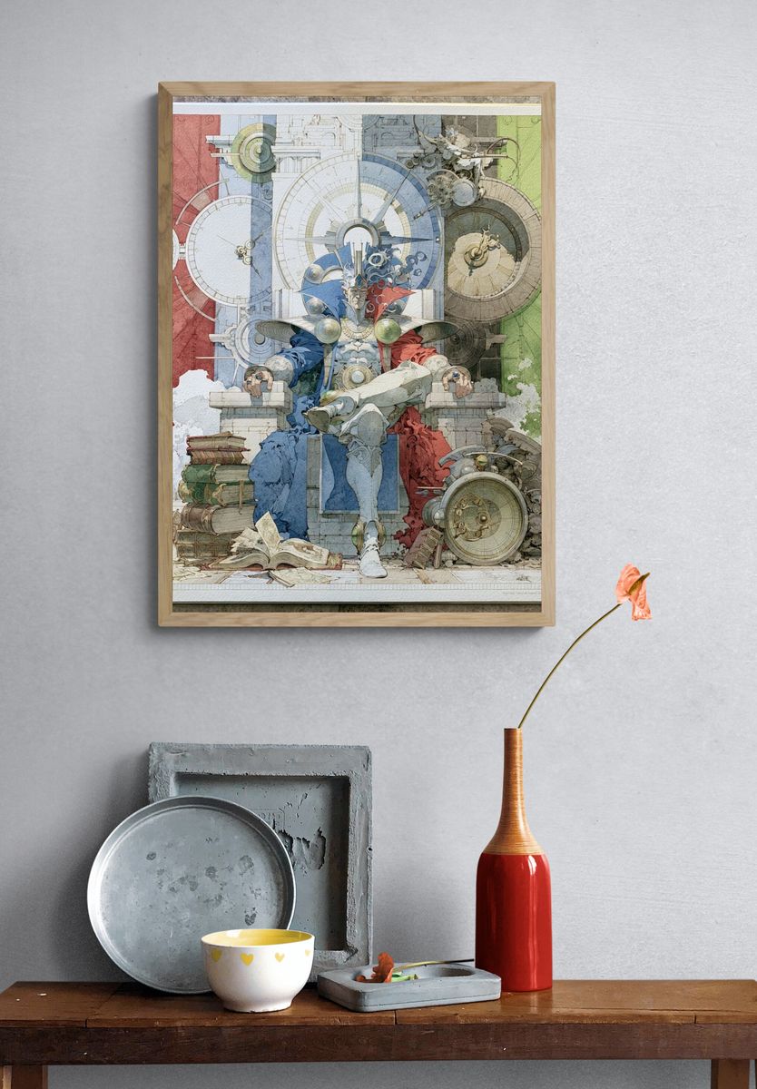Surreal Clockwork Throne Illustration Poster. — room view 3