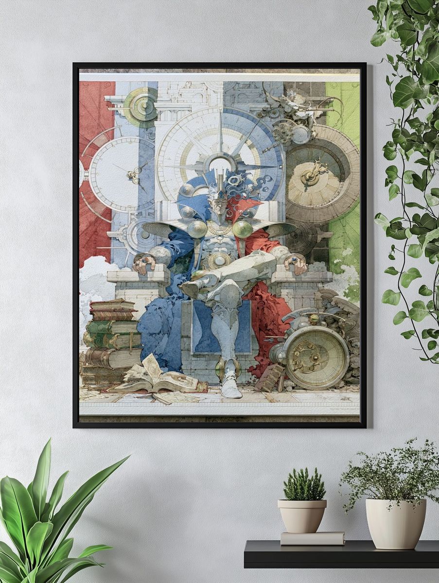 Surreal Clockwork Throne Illustration Poster. — room view 4