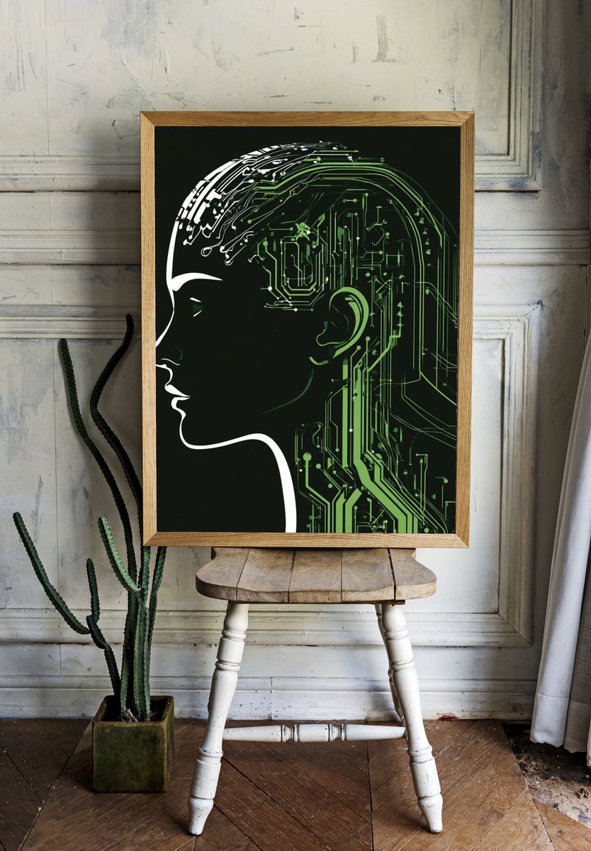 Cybernetic Profile Illustration Poster. — room view 1
