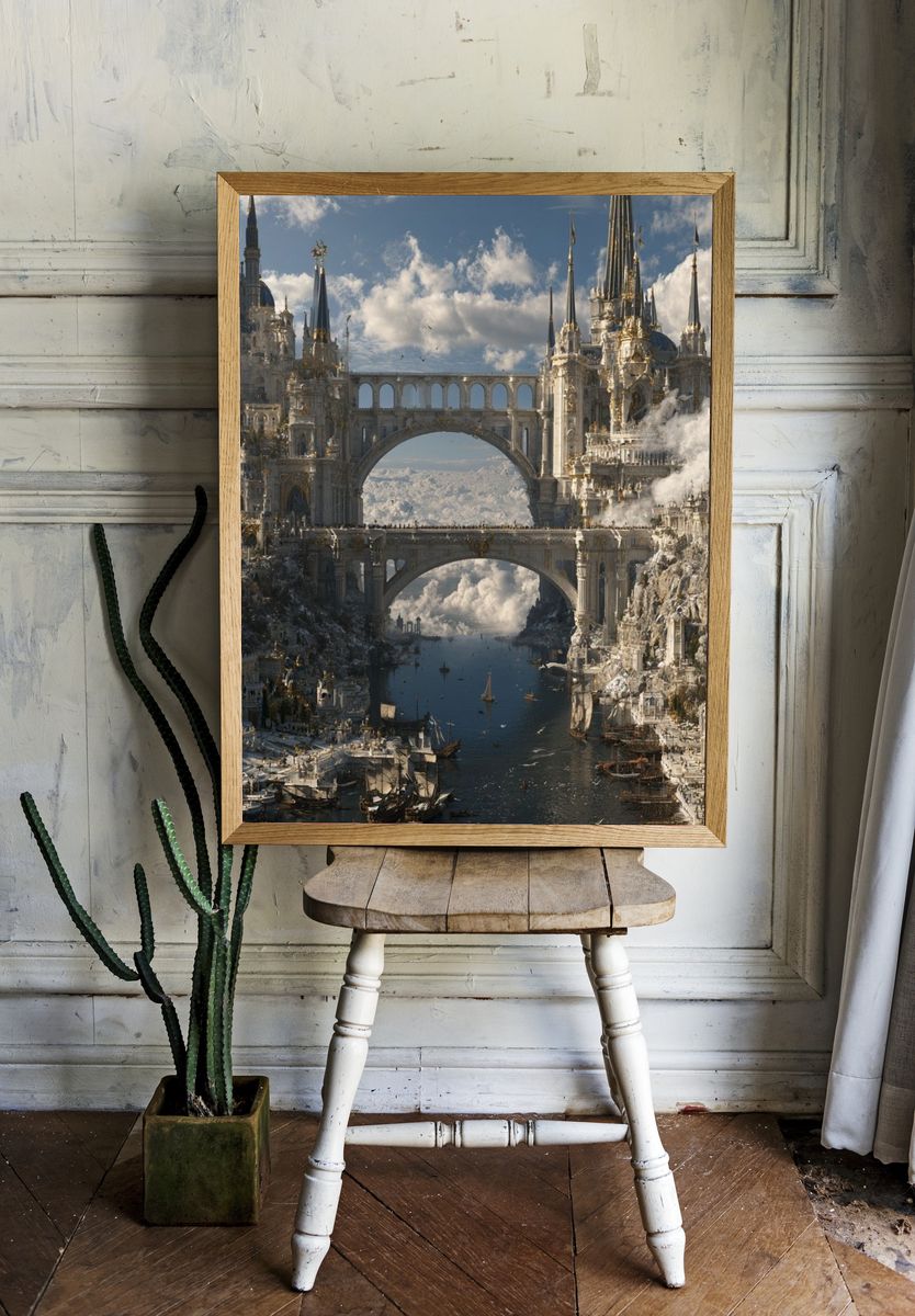 Floating Citadel Fantasy Print. room preview