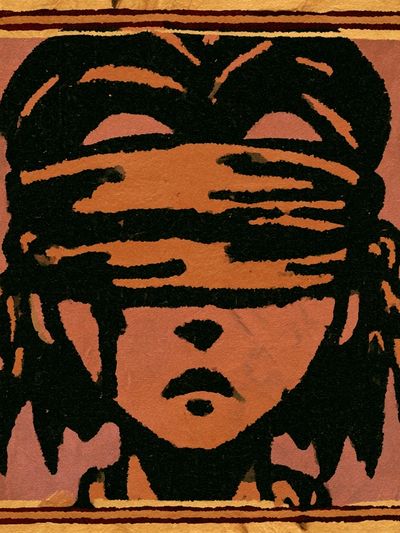 Blindfolded Portrait Illustration Poster.