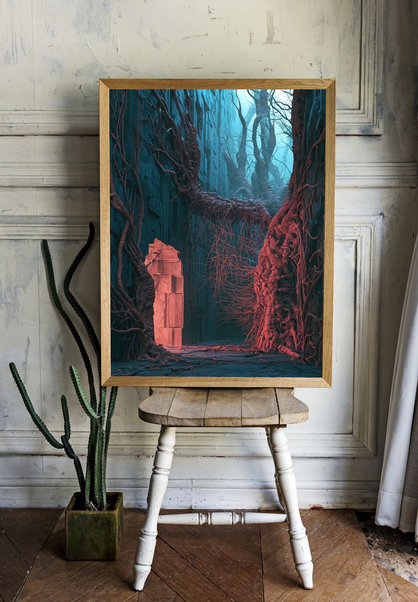 Bioluminescent Canyon Digital Art Poster. room preview
