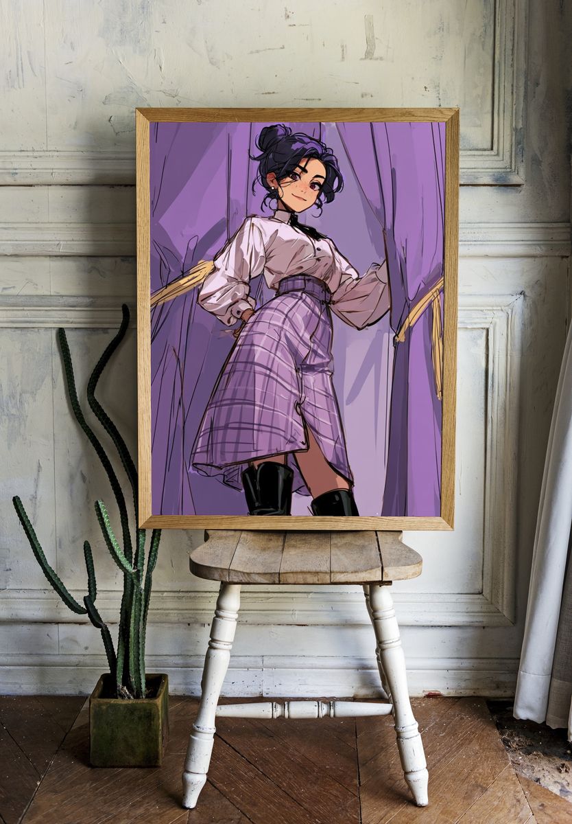 Purple Anime Fashion Poster. room preview