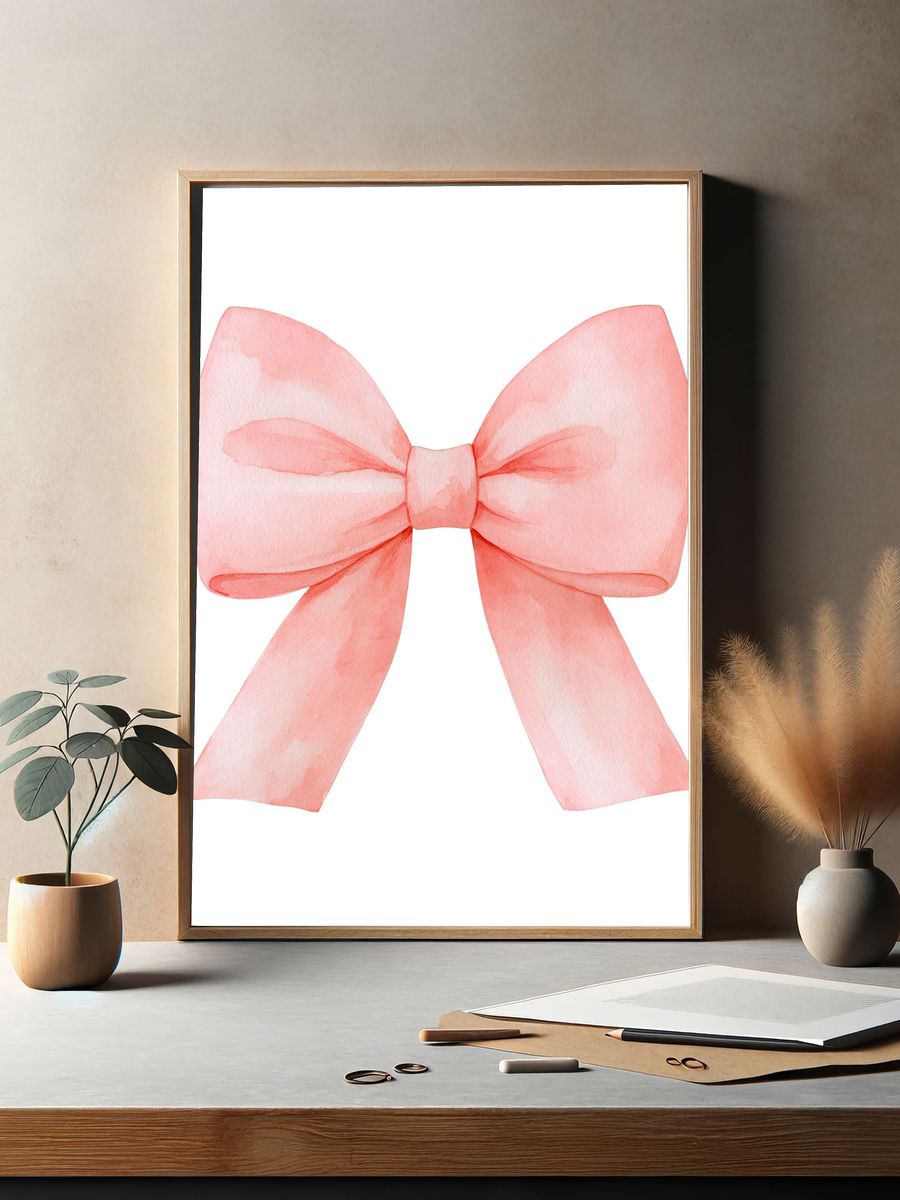 Pink Watercolor Bow Print. — room view 2