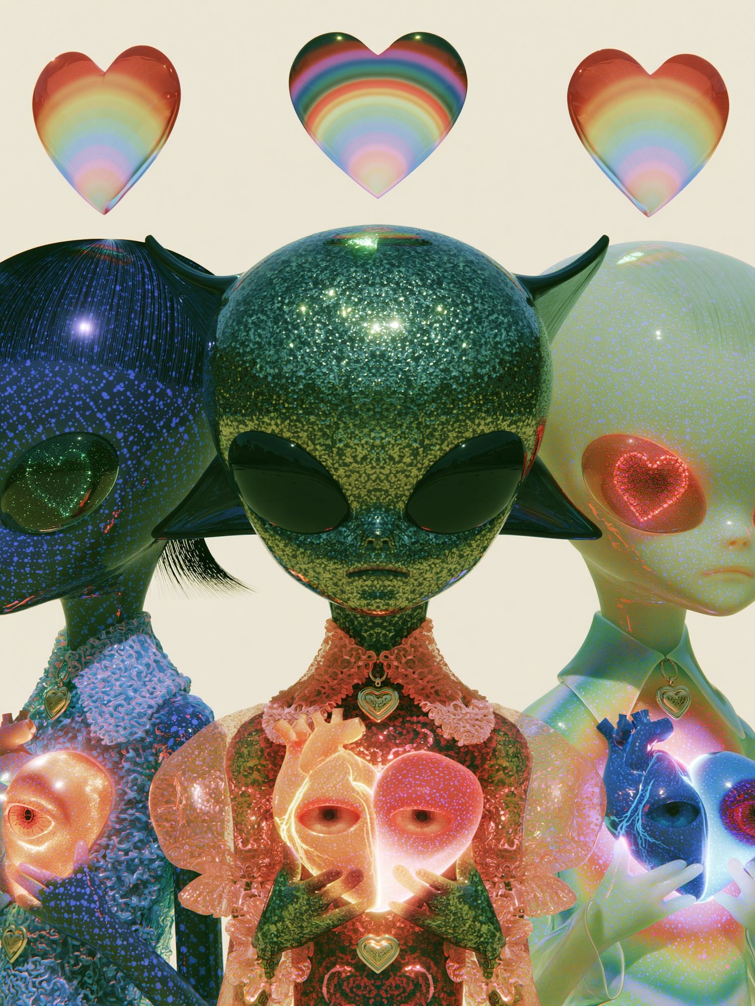 Rainbow Alien Family Illustration Poster. poster detail