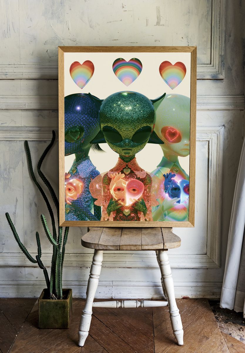 Rainbow Alien Family Illustration Poster. — room view 1