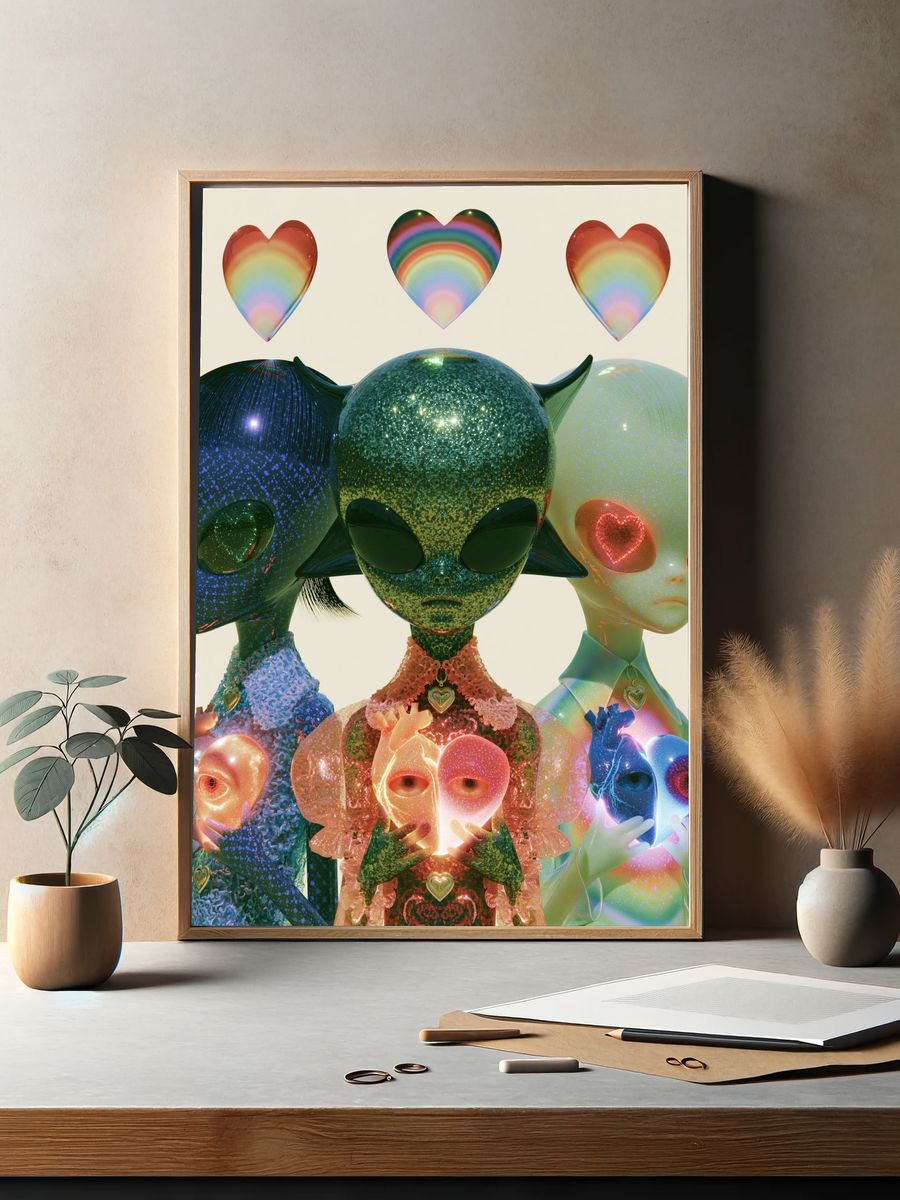 Rainbow Alien Family Illustration Poster. — room view 2