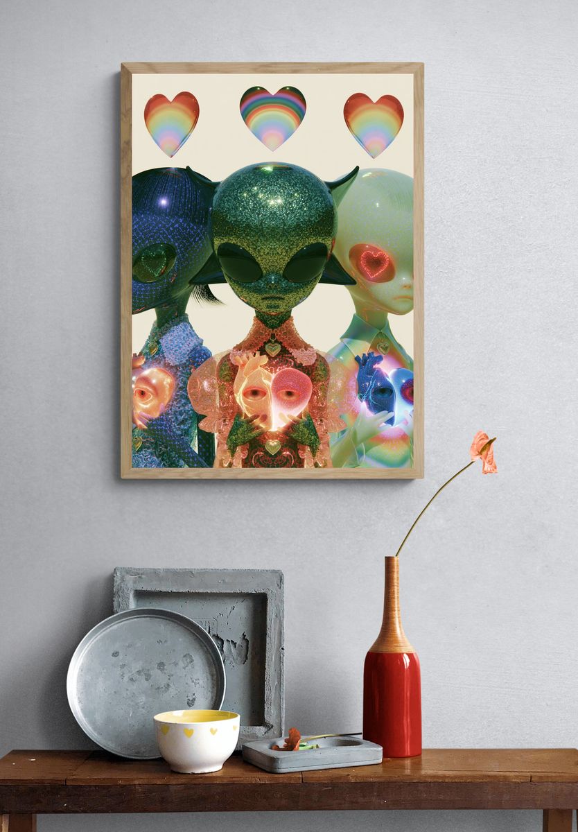 Rainbow Alien Family Illustration Poster. — room view 3