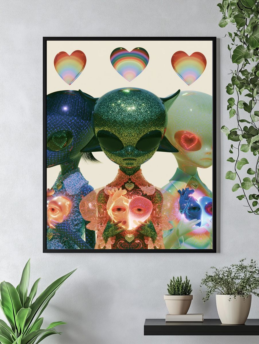 Rainbow Alien Family Illustration Poster. — room view 4