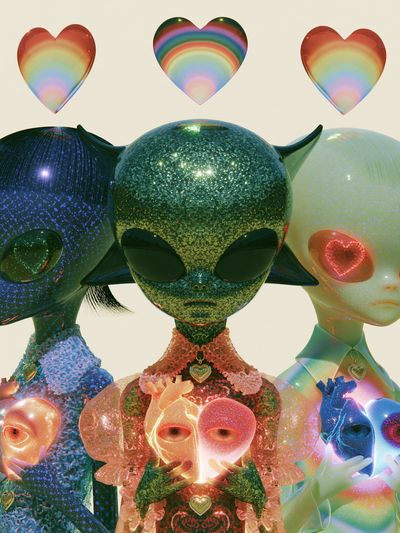 Rainbow Alien Family Illustration Poster.