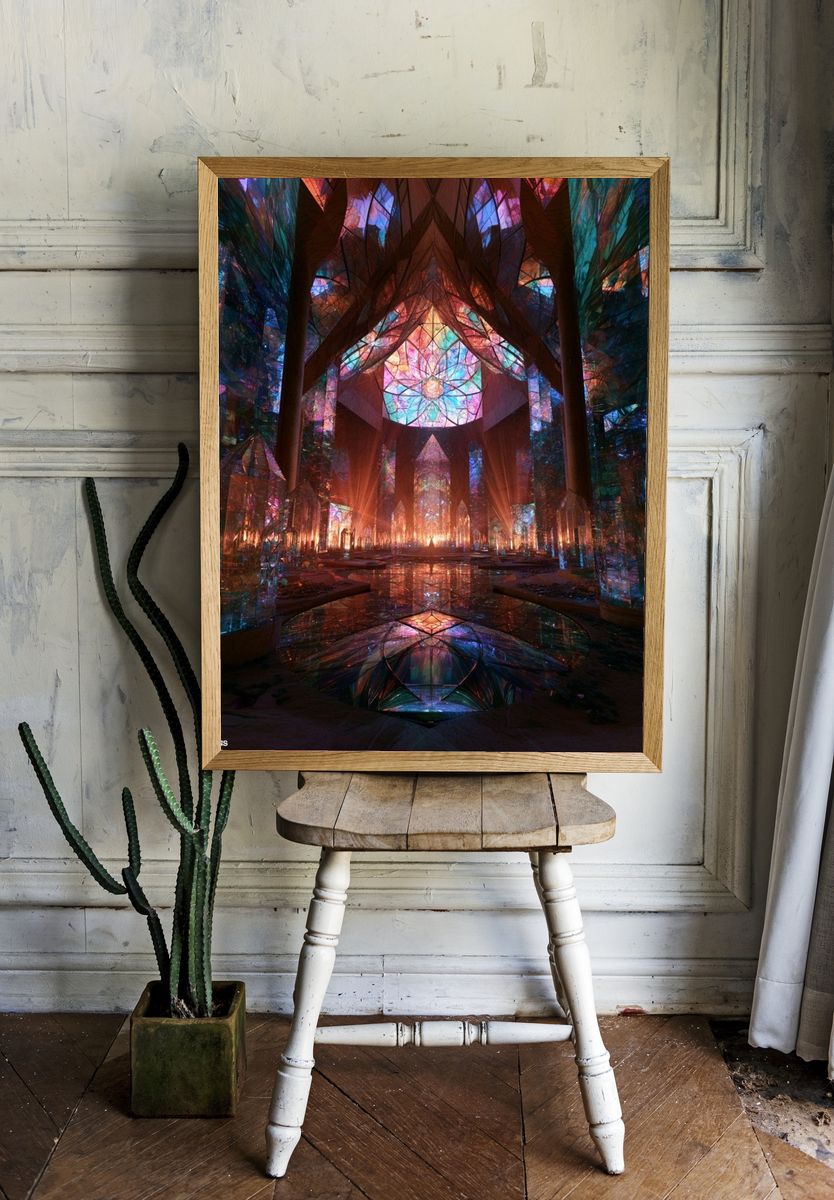 Stained Glass Cathedral Abstract Print. room preview