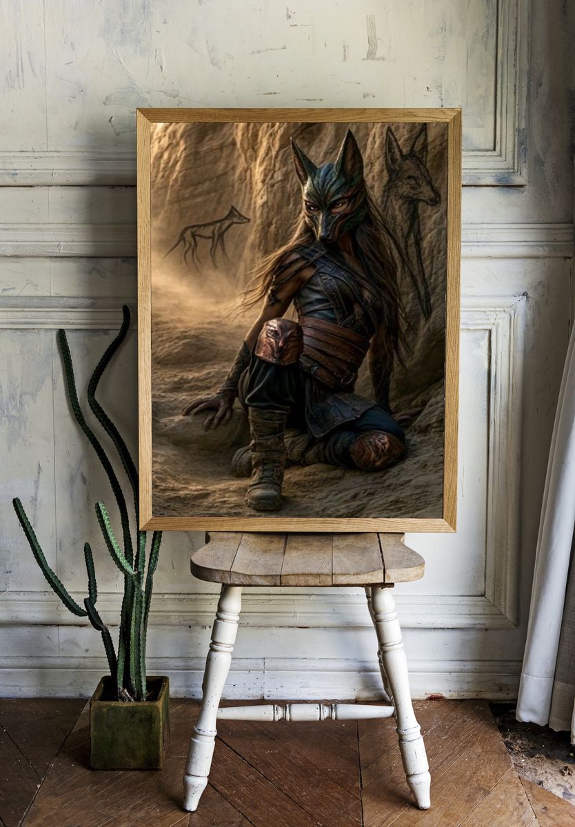 Wolf Warrior Fantasy Illustration Poster. — room view 1