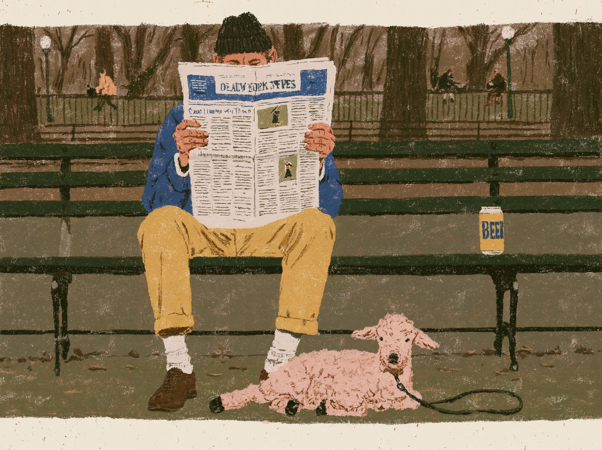 Park Bench Reader Illustration Print. poster detail