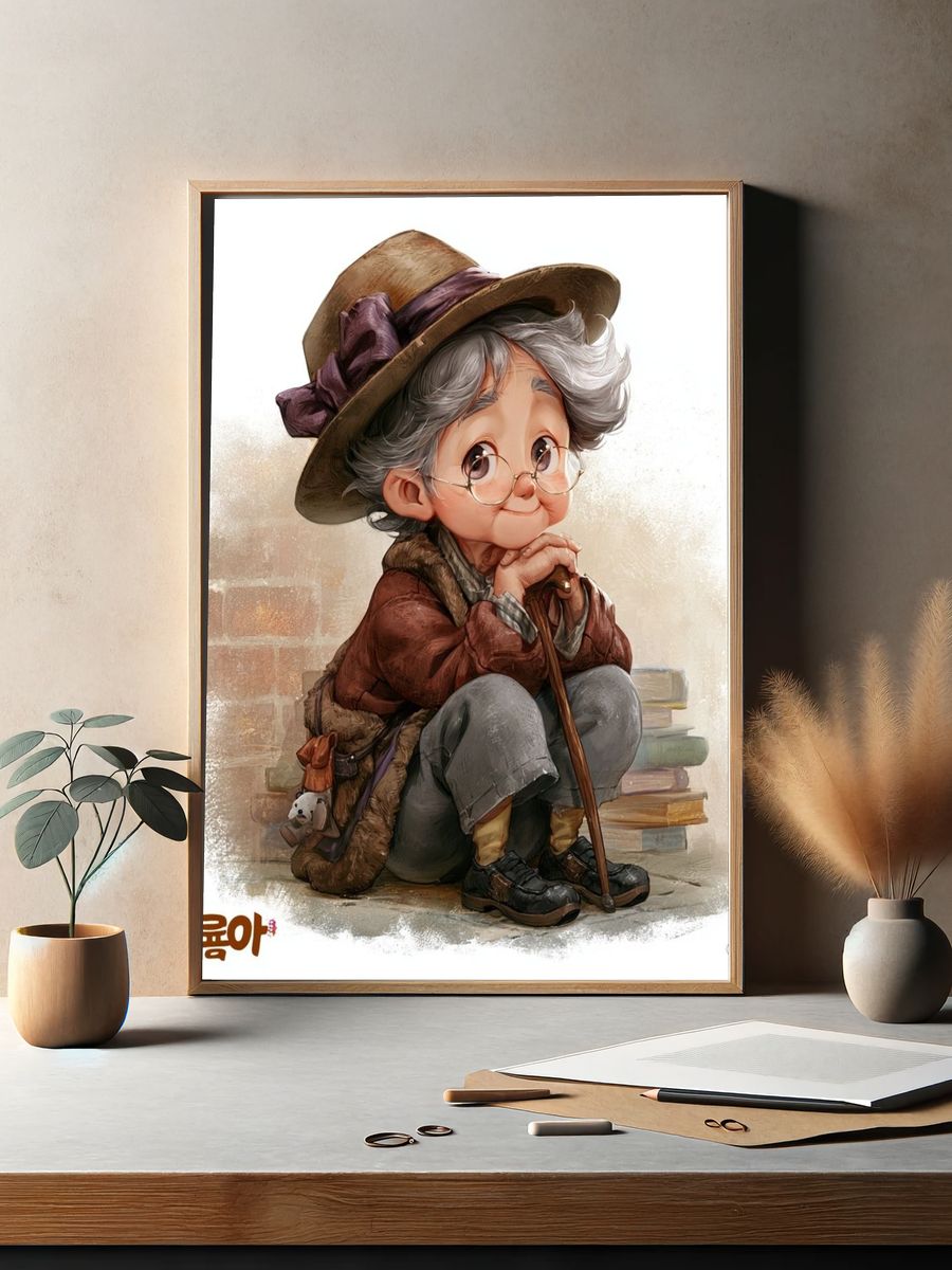 Elderly Character Illustration Poster. — room view 2