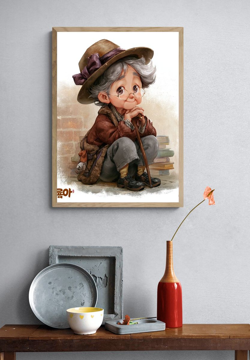 Elderly Character Illustration Poster. — room view 3