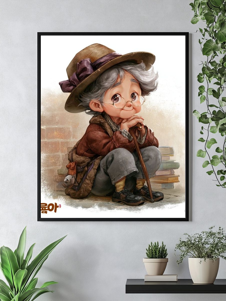 Elderly Character Illustration Poster. — room view 4