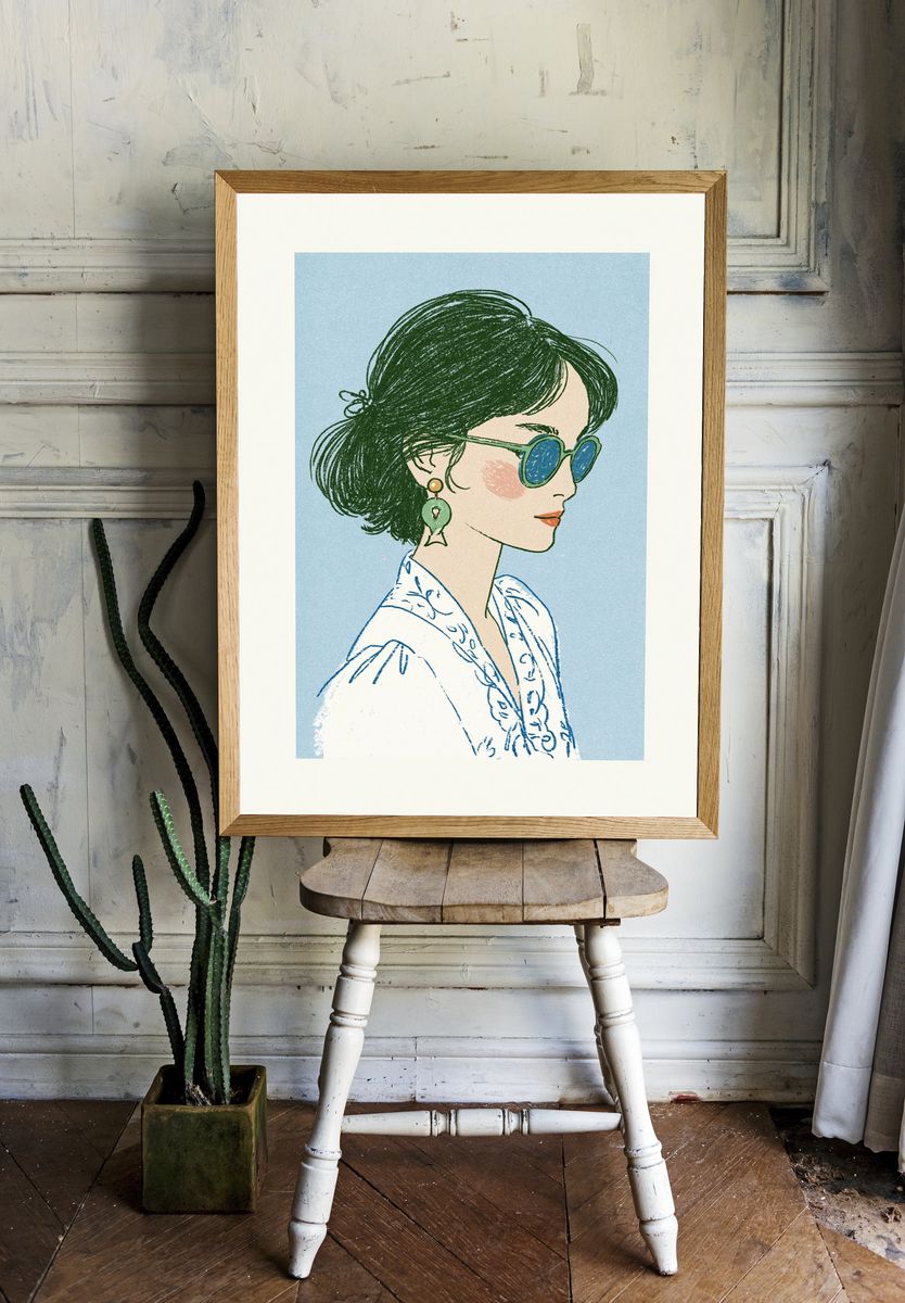Woman in Sunglasses Illustration Poster. — room view 1