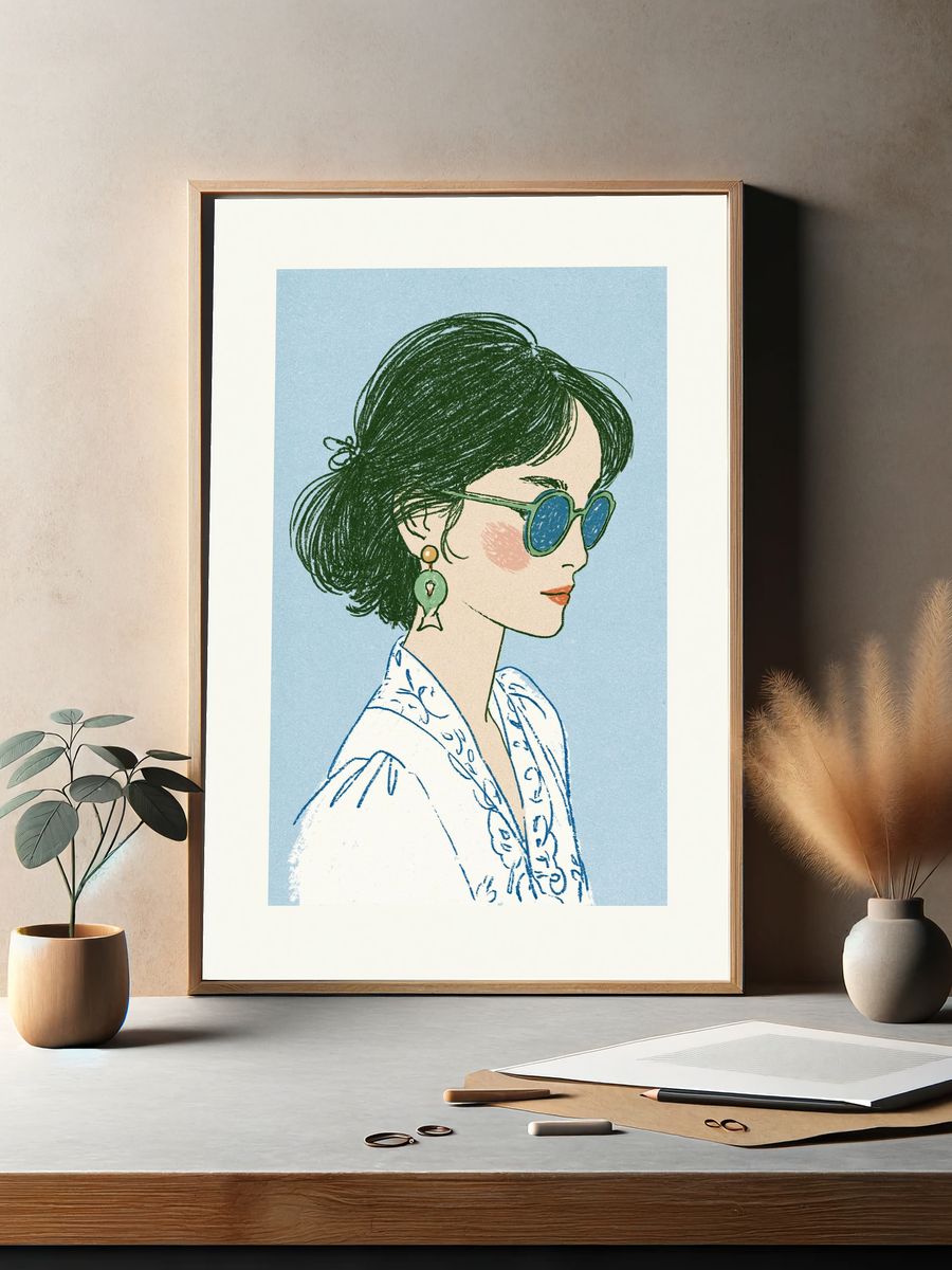 Woman in Sunglasses Illustration Poster. — room view 2