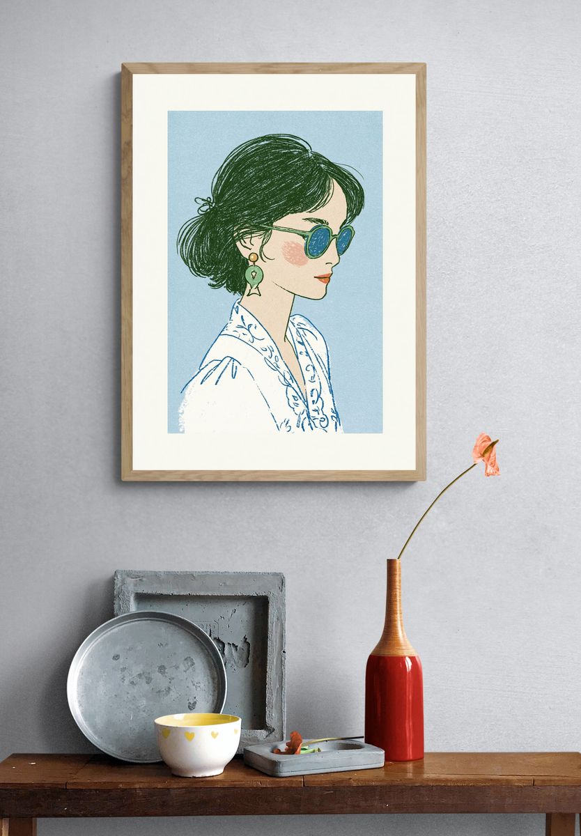 Woman in Sunglasses Illustration Poster. — room view 3