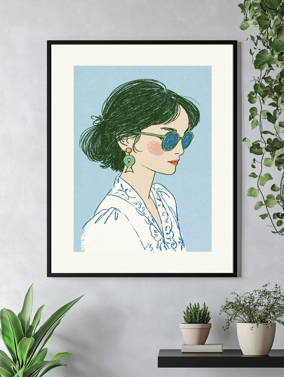Woman in Sunglasses Illustration Poster. — room view 4