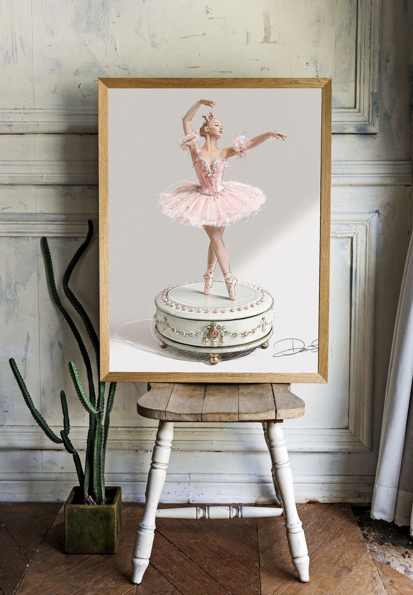 Pink Ballerina Illustration Poster. room preview