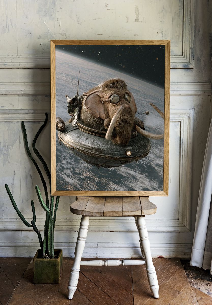 Mammoth in Space Illustration Poster. — room view 1