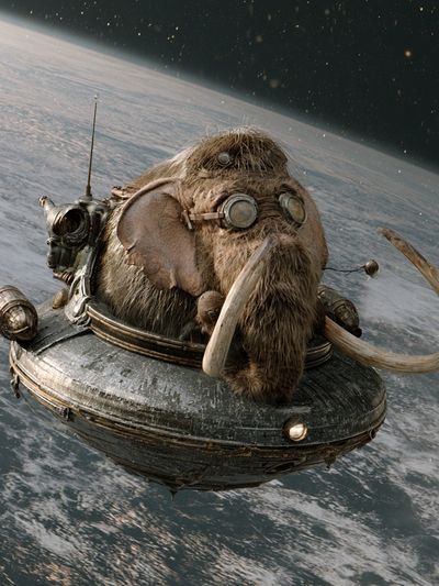 Mammoth in Space Illustration Poster.