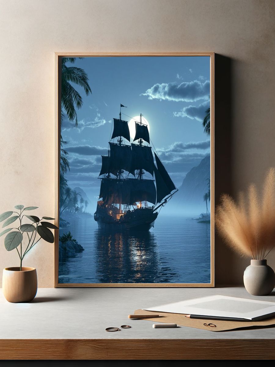 Moonlit Pirate Ship Poster. — room view 2